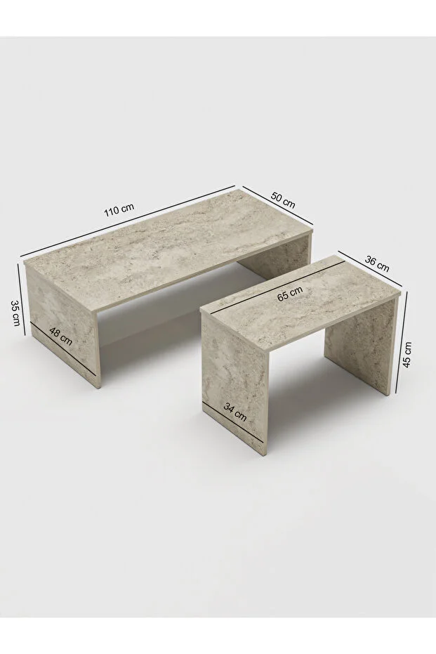 Koton 2'Li Orta sehpa | Salon Sehpası - Traverten